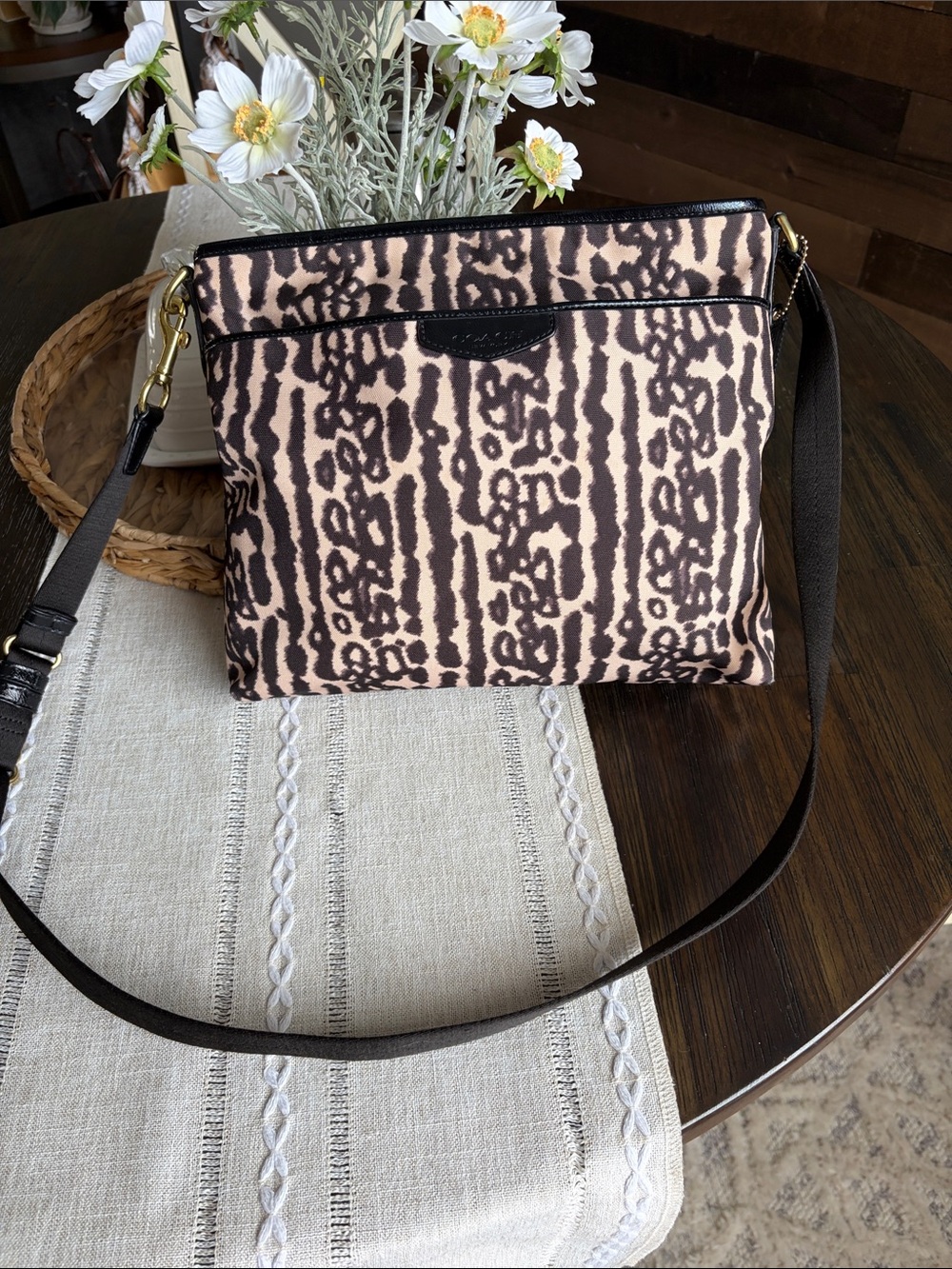 Coach Leopard Ocelot Black and Cream Animal-Print Crossbody Bags #F31686